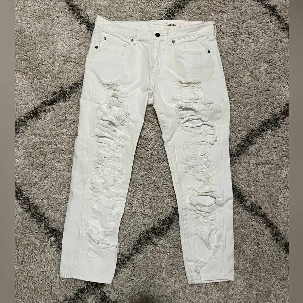 White Pistola Jeans with Rips. Perfect for Spring Break trip!